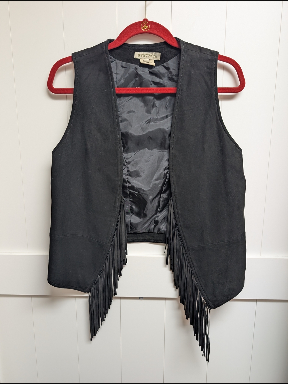 Vintage Leather Stetson Black Suede Fringe Vest, Medium